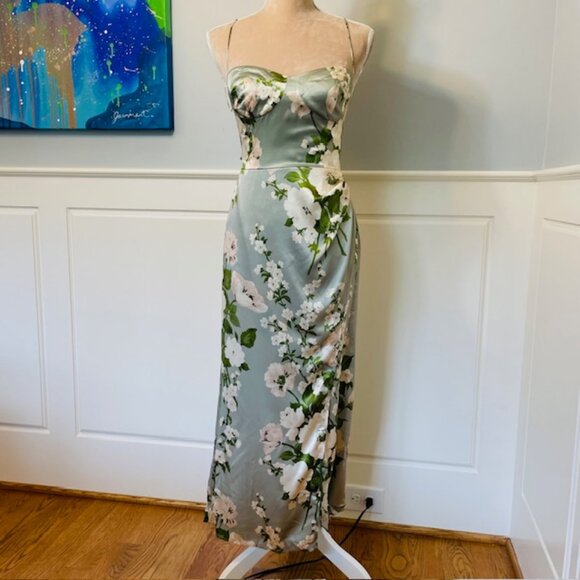 Reformation Marguerite Floral Silk Midi Dress Tarragon Size 2 Cocktail Party NWT - Picture 5 of 14